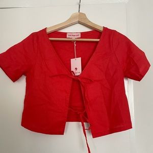 Lisa Says Gah linen tie front top